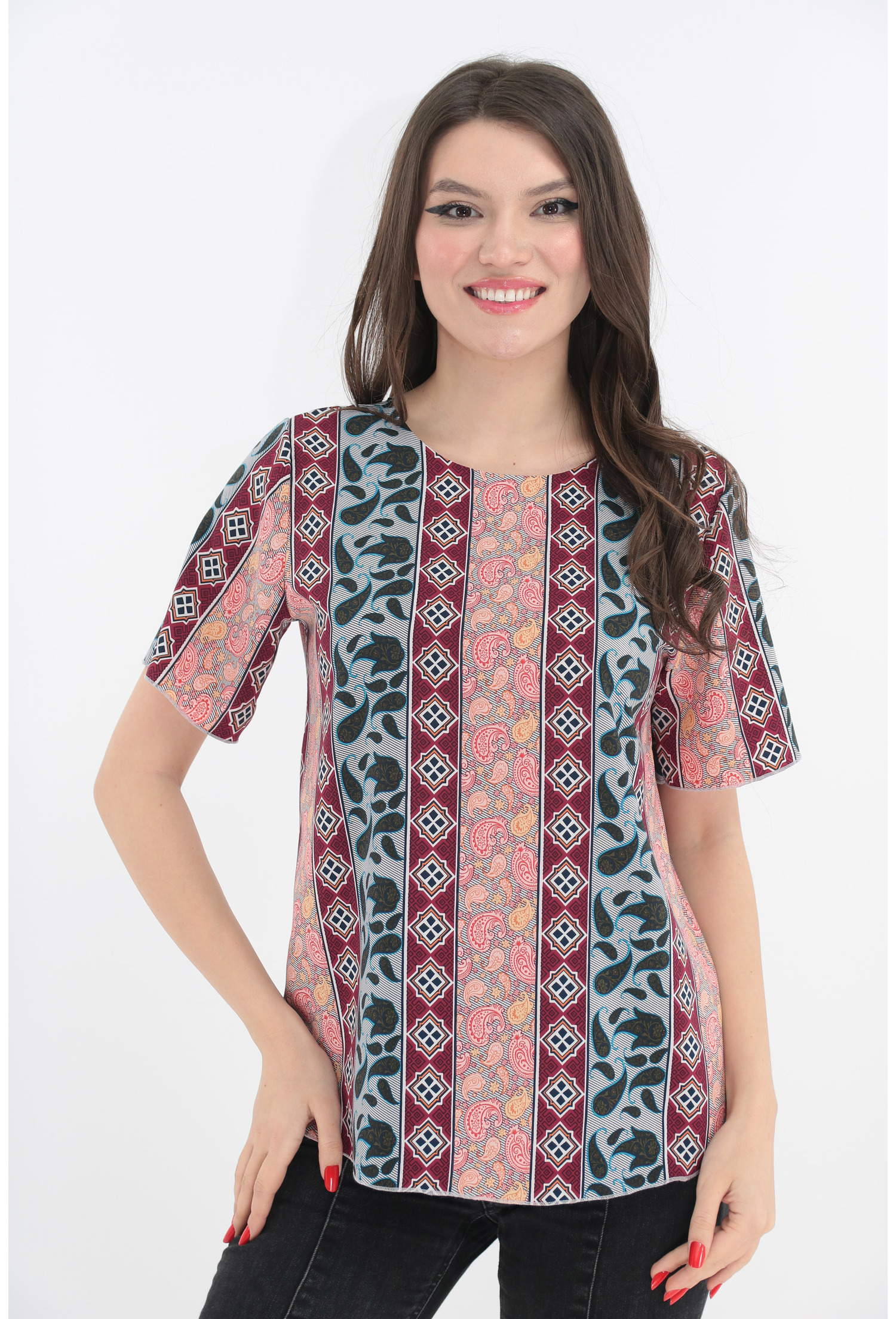 Bluza cu imprimeu geometric multicolor - Bluze casual
