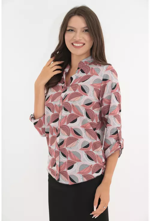 Bluza cu print geometric roz-gri