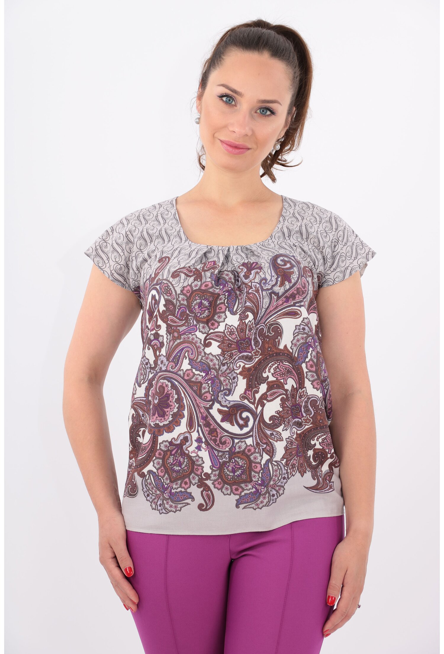 Bluza din bumbac cu print floral mov