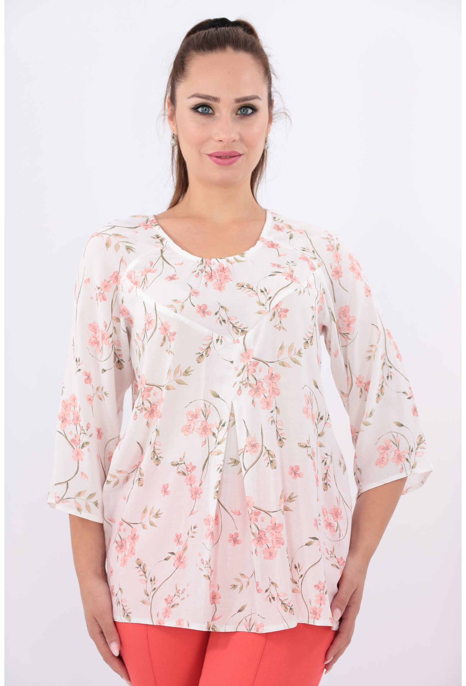 Bluza din bumbac cu print floral roz