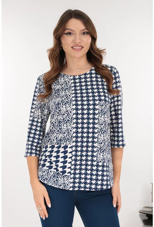 Bluza din bumbac cu print geometric albastru-alb