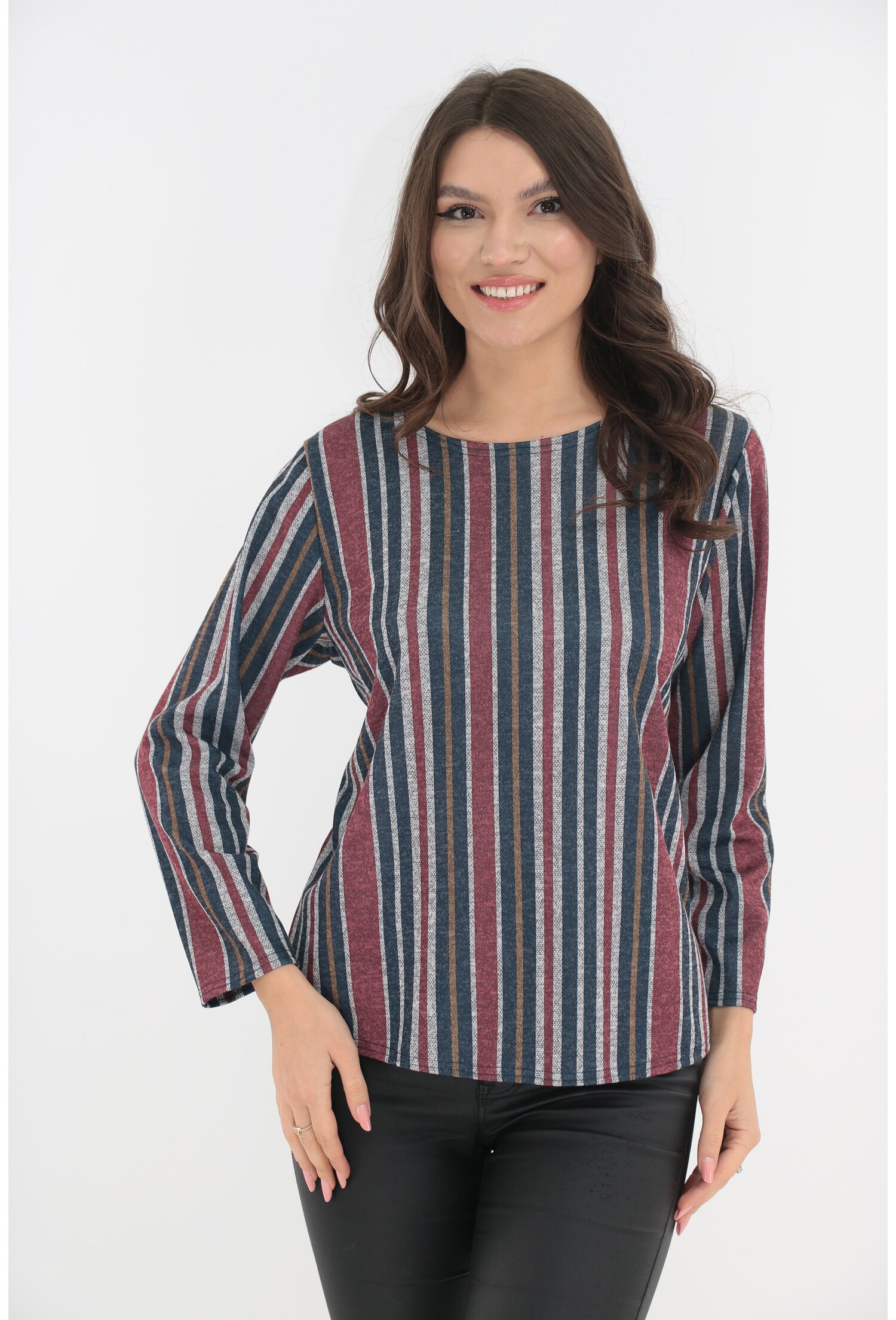 Bluza din jerse cu dungi bleumarin-bordo - Bluze casual