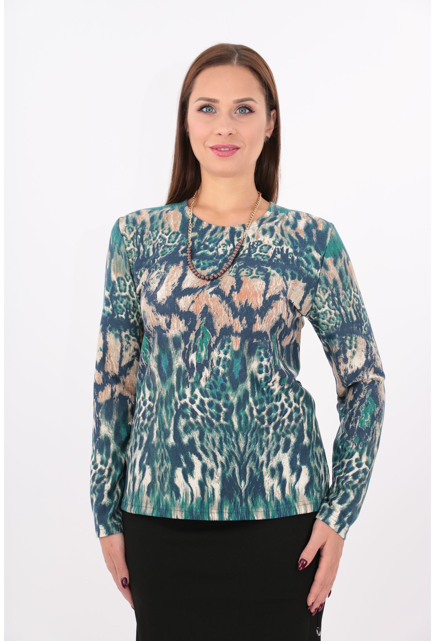 Bluza din jerse cu imprimeu verde si bej