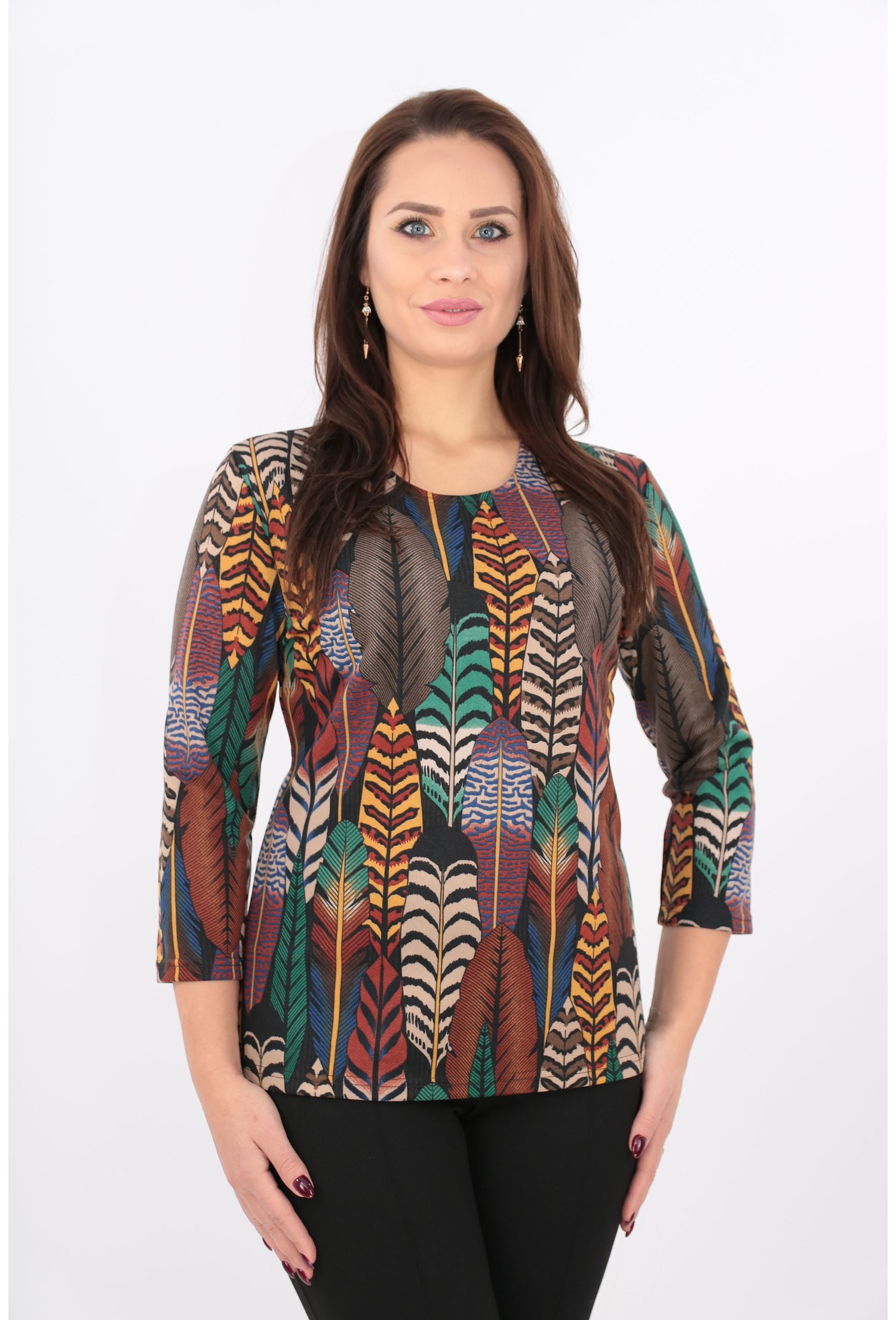 Bluza din jerse cu print cu frunze multicolore