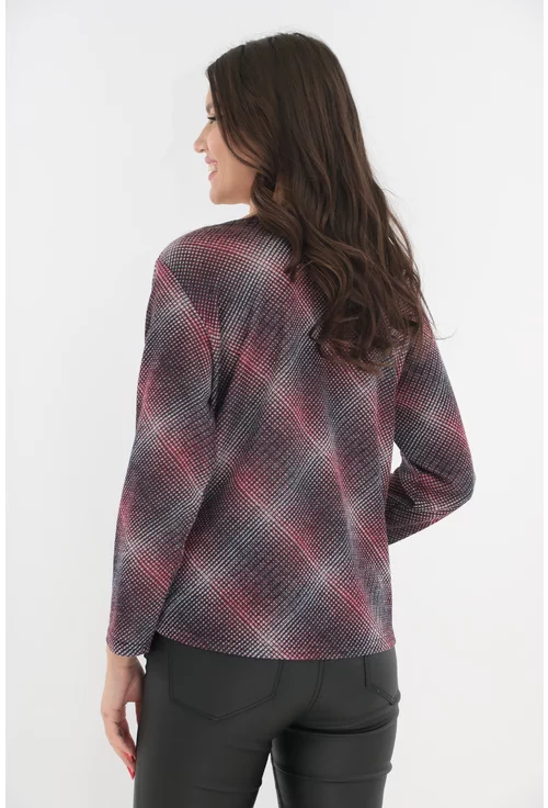 Bluza din jerse cu print geometric negru-bordo