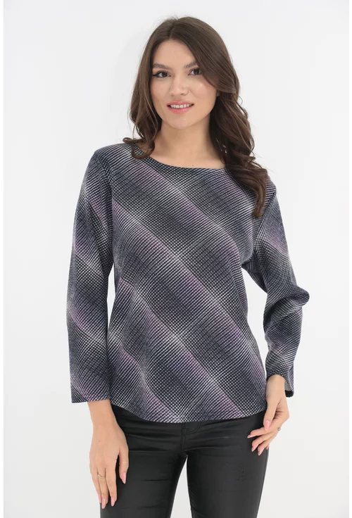 Bluza din jerse cu print geometric negru-lila
