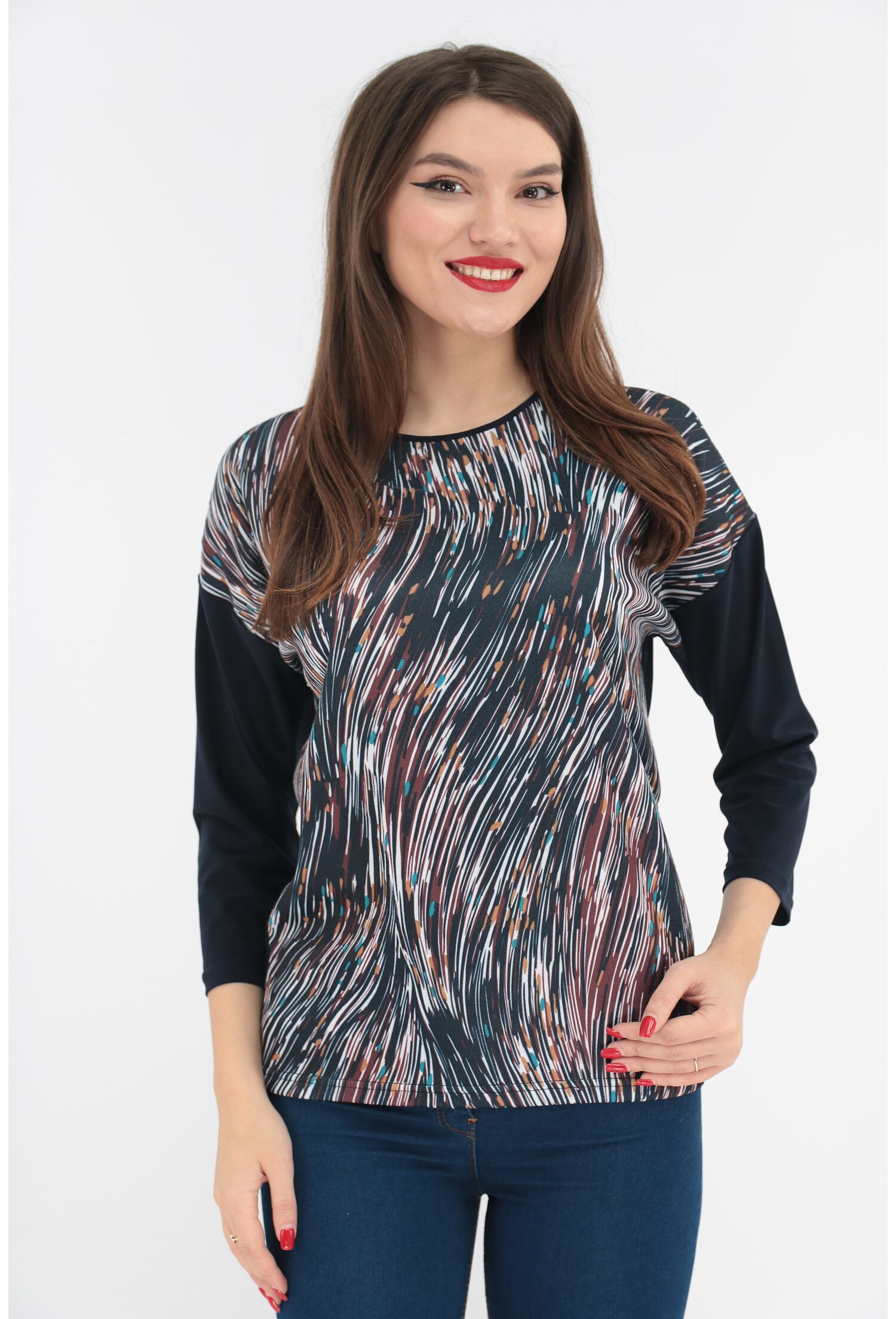Poze Bluza din jerse fin cu print abstract multicolor