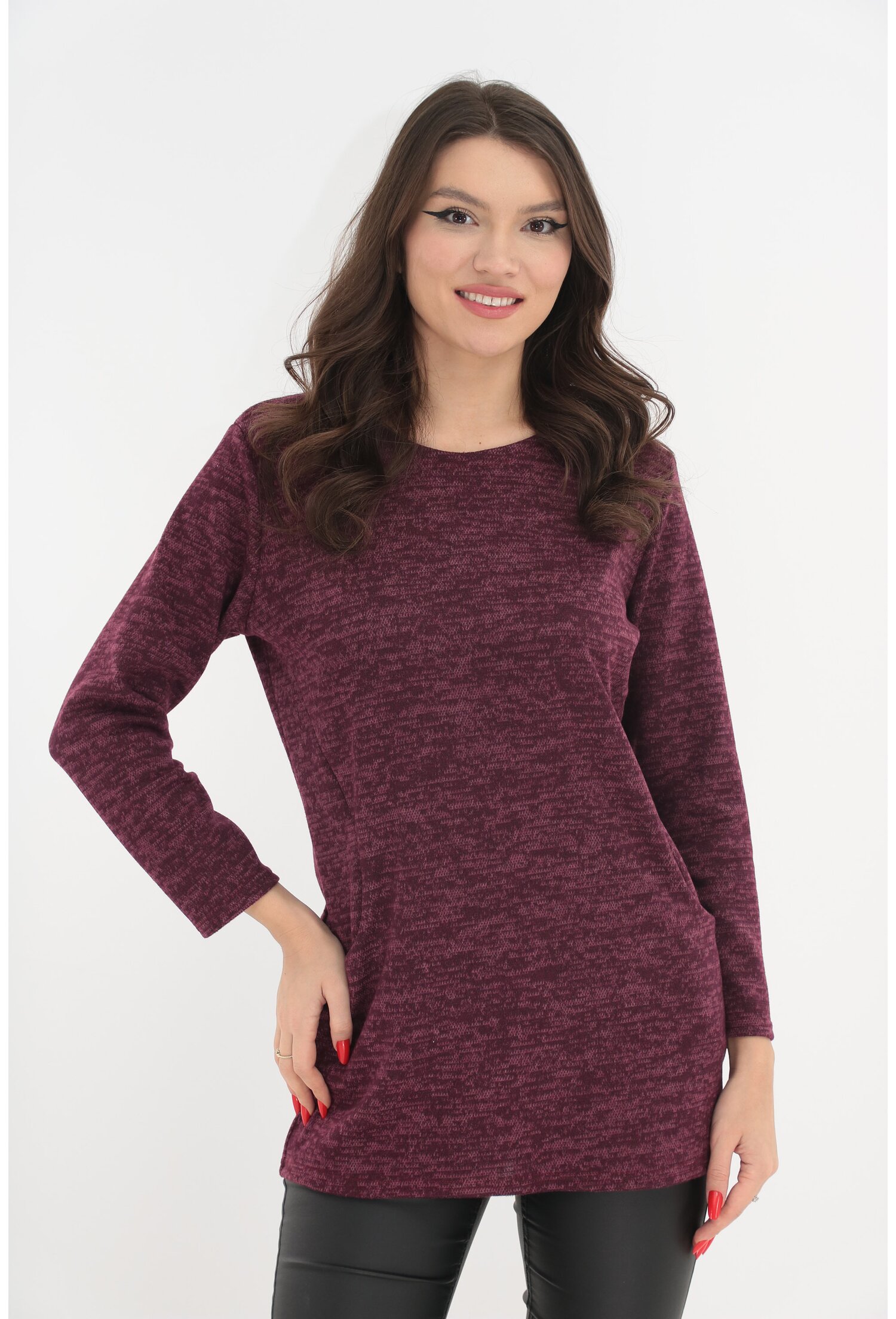 Bluza din jerse moale bordo cu buzunare