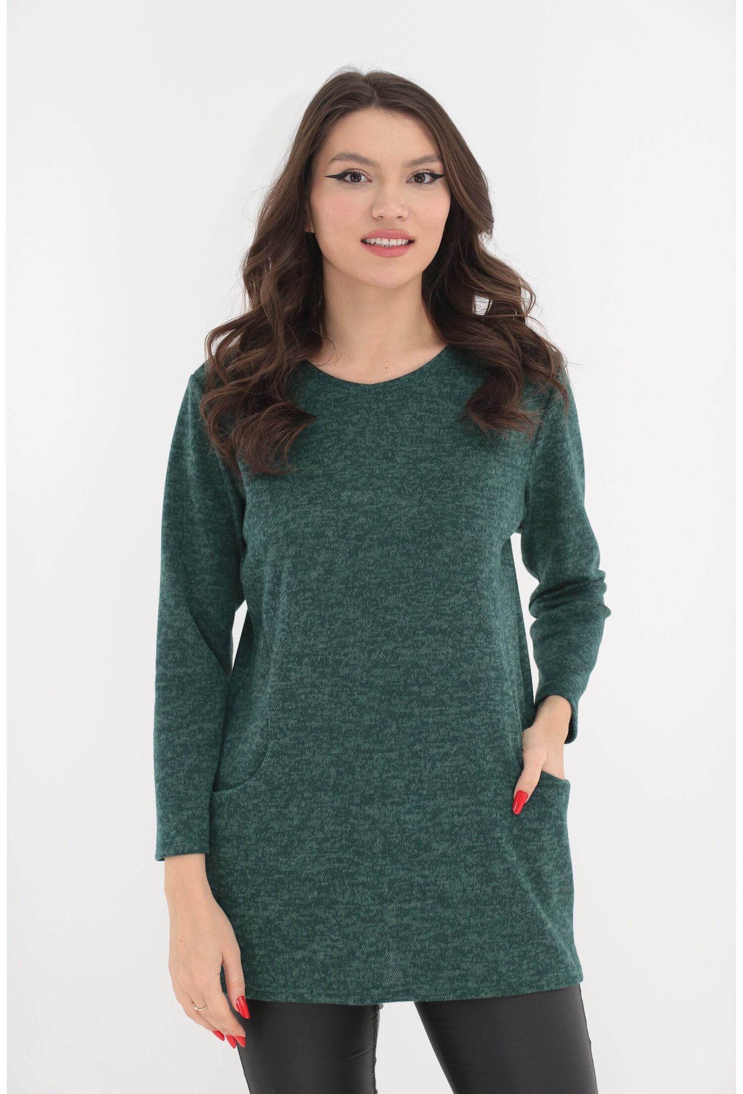 Bluza din jerse moale verde cu buzunare