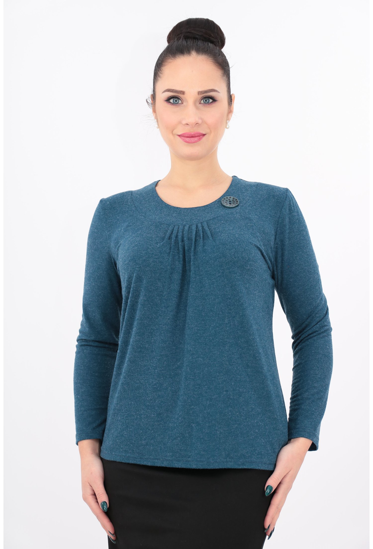 Bluza din tricot albastru cu pliuri