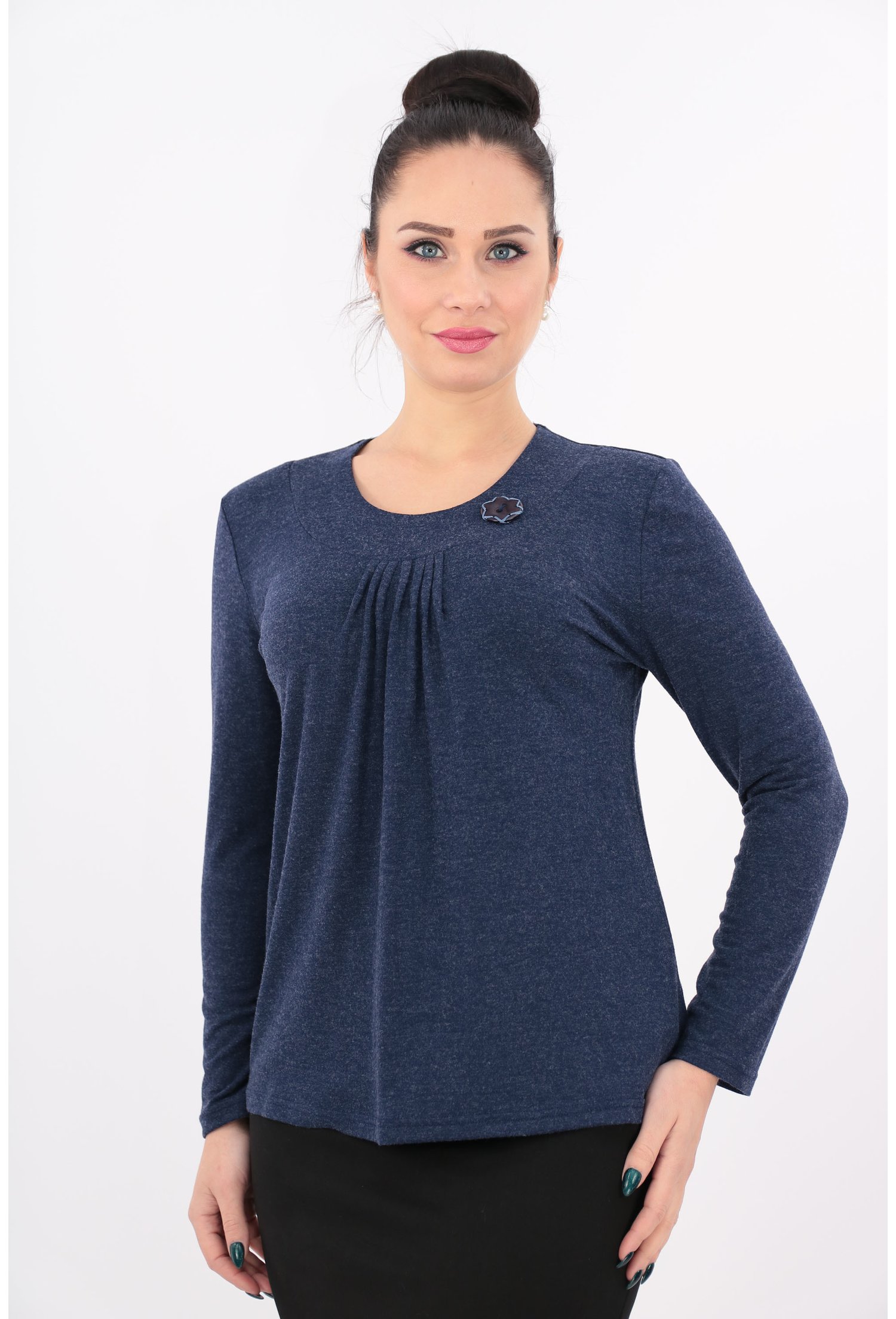 Bluza din tricot indigo cu pliuri