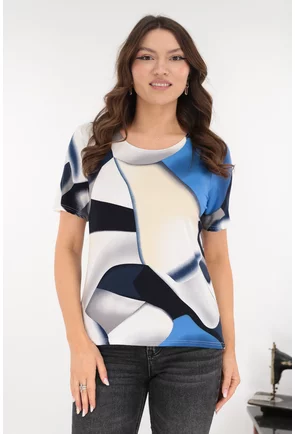 Bluza din vascoza cu desen abstract albastru-gri