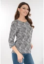 Bluza din vascoza cu imprimeu abstract alb-negru