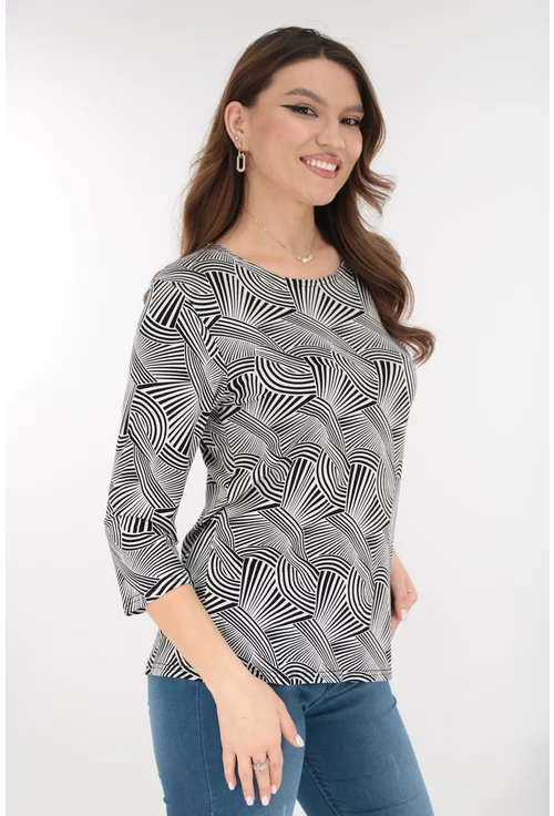 Bluza din vascoza cu imprimeu abstract alb-negru
