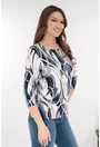 Bluza din vascoza cu imprimeu abstract bleumarin-alb