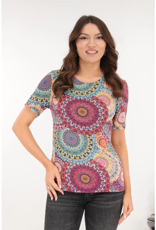 Bluza din vascoza cu print abstract caramiziu