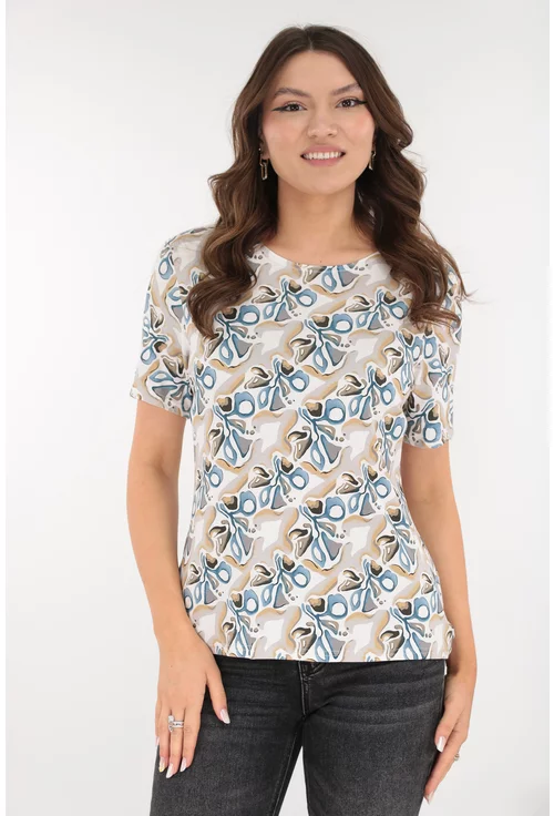 Bluza din vascoza cu print abstract gri-bleu