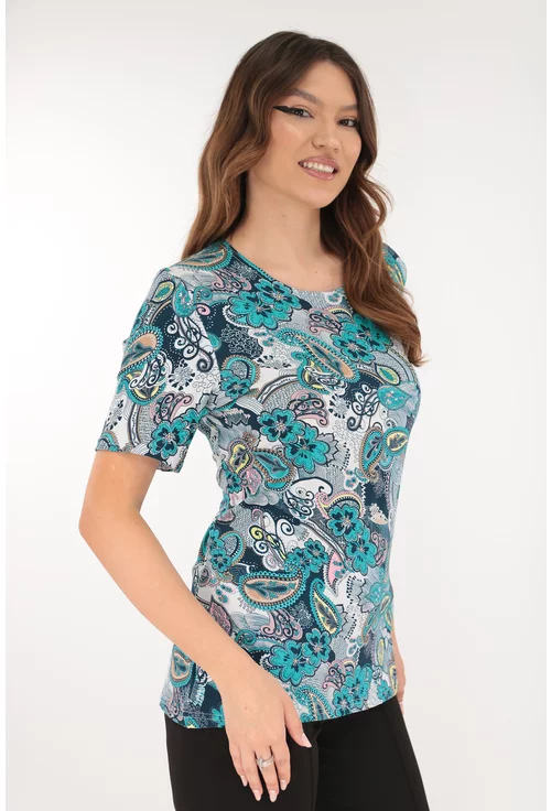 Bluza din vascoza cu print abstract turcoaz