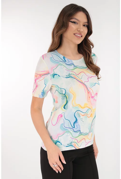Bluza din vascoza cu print abstract vernil-roz