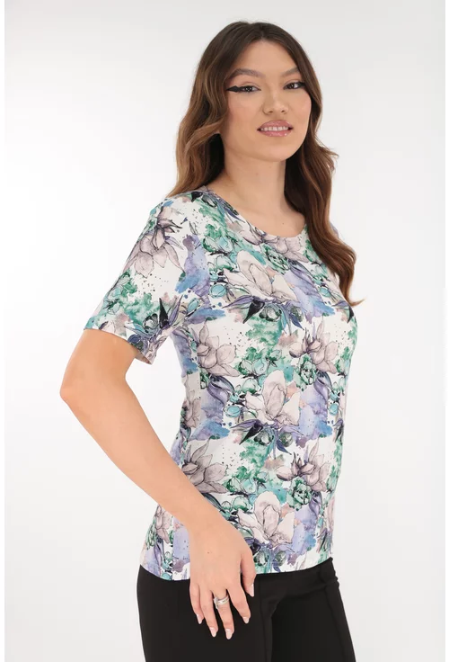 Bluza din vascoza cu print floral verde-lila