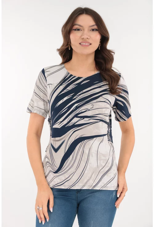 Bluza din vascoza gri cu desen abstract bleumarin