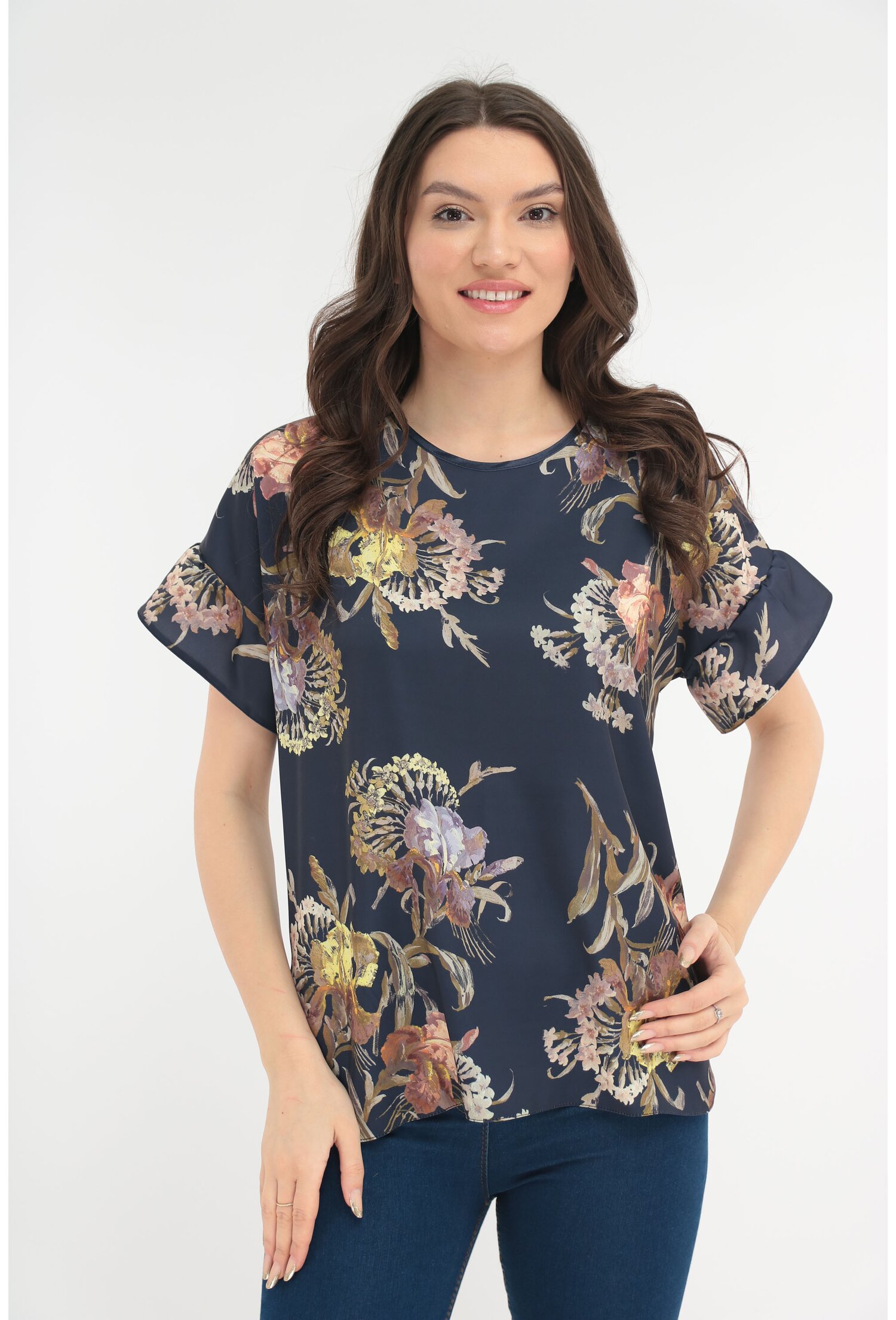 Poze Bluza din vascoza satinata cu print floral maxi