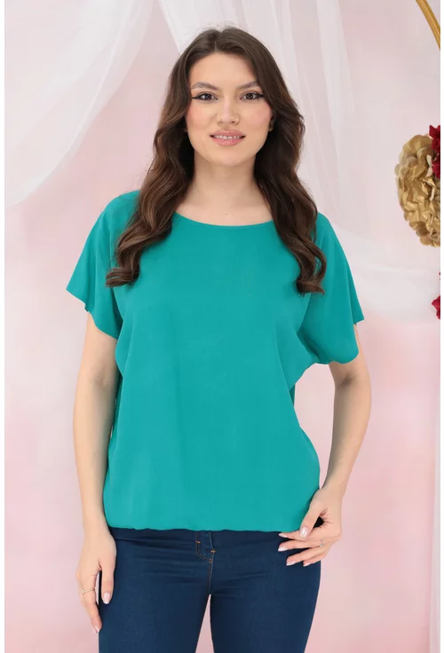 Bluza din vascoza turcoaz cu elastic la tiv