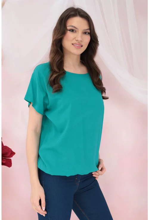 Bluza din vascoza turcoaz cu elastic la tiv