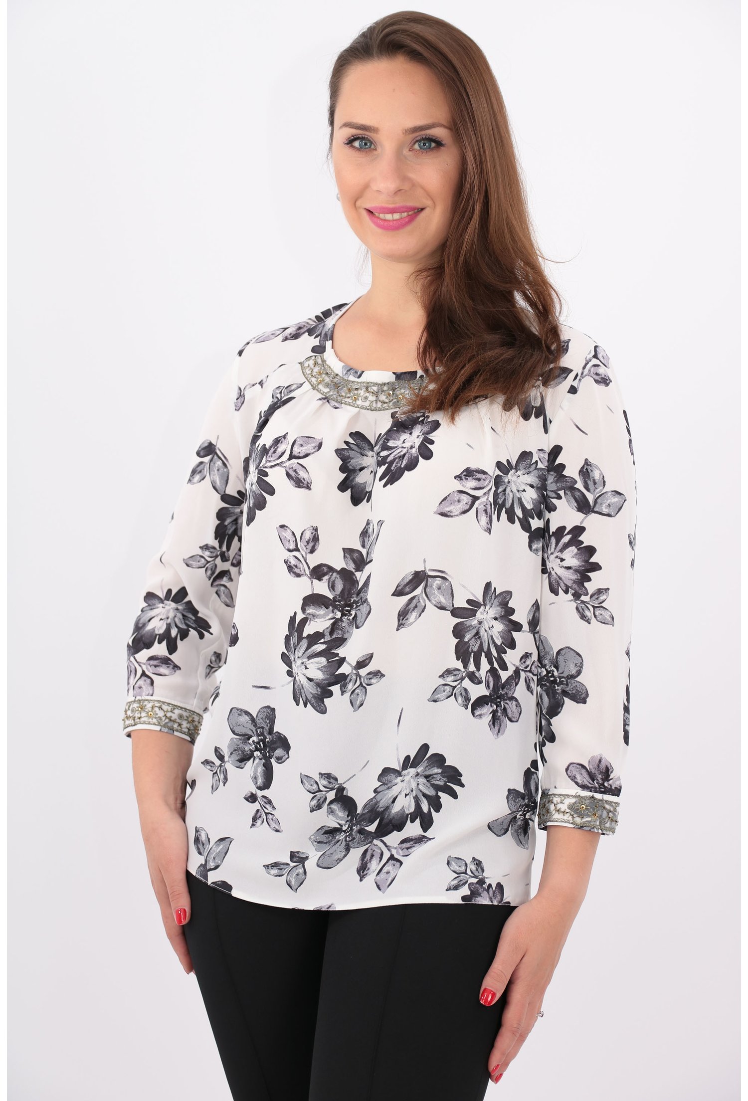 Bluza alba din voal cu print floral