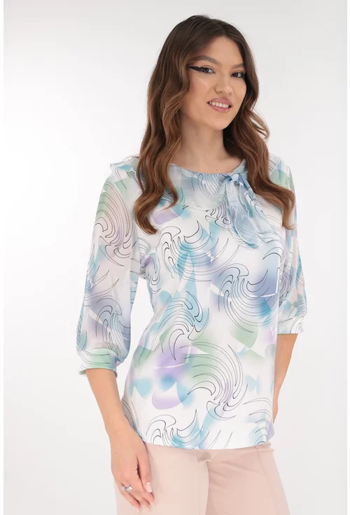 Bluza eleganta alba cu print abstract lila