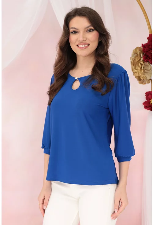 Bluza eleganta albastra cu decupaj si accesoriu la decolteu