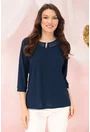 Bluza eleganta bleumarin cu decupaj si guler la decolteu