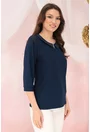 Bluza eleganta bleumarin cu decupaj si guler la decolteu