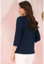 Bluza eleganta bleumarin cu decupaj si guler la decolteu