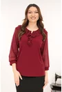 Bluza eleganta bordo cu volanase la decolteu