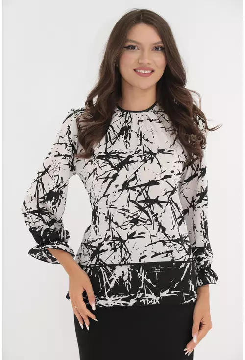 Bluza eleganta cu imprimeu abstract alb-negru