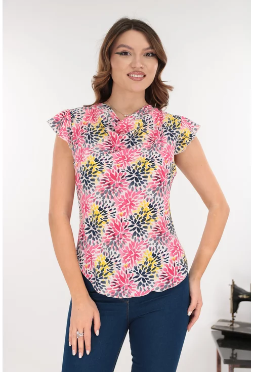 Bluza eleganta cu imprimeu floral roz-gri