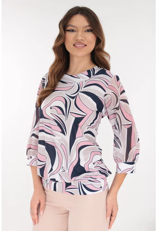 Bluza eleganta cu print abstract roz-bleumarin