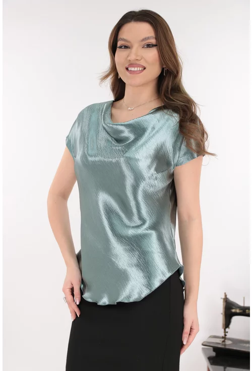 Bluza eleganta din satin verde-aqua