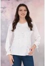 Bluza eleganta din vascoza alba cu print abstract argintiu