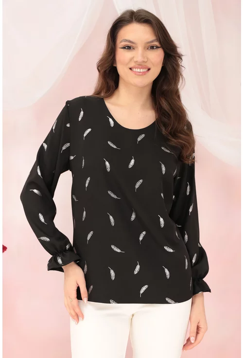 Bluza eleganta din vascoza neagra cu print floral argintiu