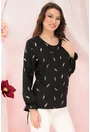Bluza eleganta din vascoza neagra cu print floral argintiu