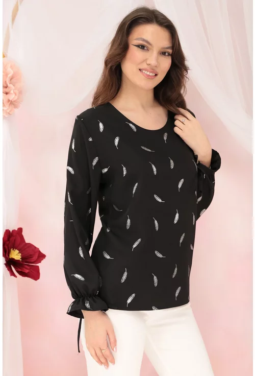 Bluza eleganta din vascoza neagra cu print floral argintiu