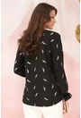Bluza eleganta din vascoza neagra cu print floral argintiu