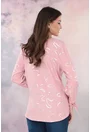 Bluza eleganta din vascoza roz-pudra cu print abstract argintiu
