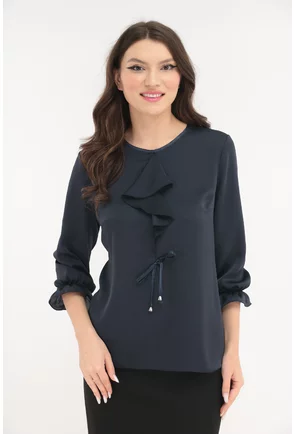 Bluza eleganta din voal bleumarin cu jabou si fundita
