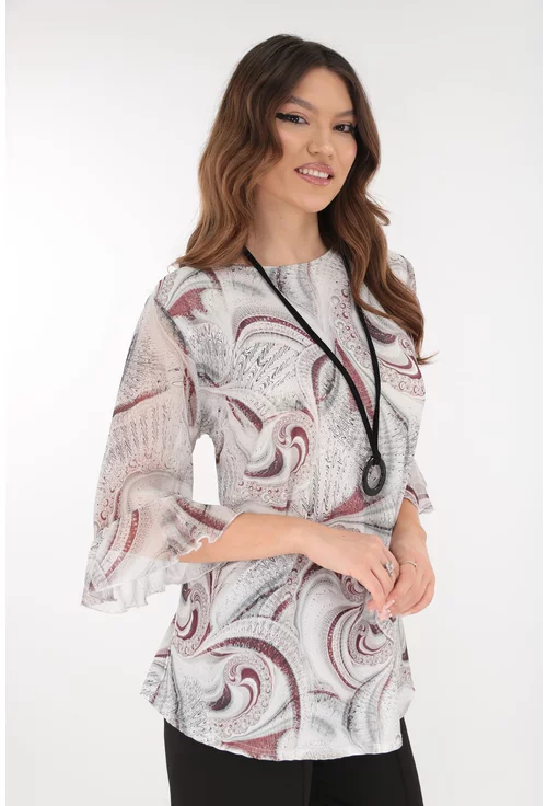 Bluza eleganta gri cu print abstract caramiziu