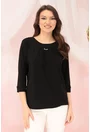 Bluza eleganta neagra cu pliuri si accesoriu argintiu la decolteu