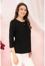 Bluza eleganta neagra cu pliuri si accesoriu argintiu la decolteu