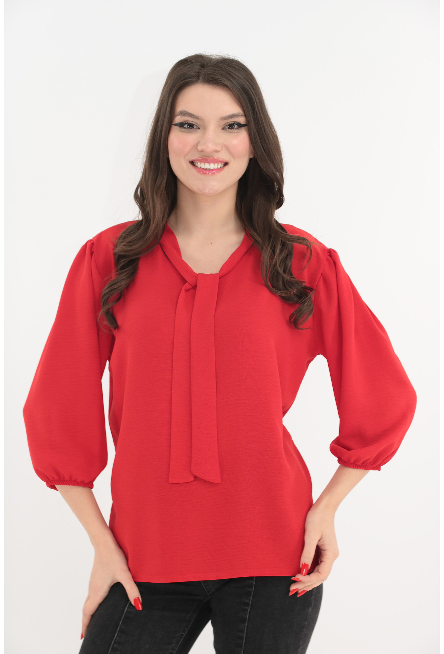 Poze Bluza eleganta rosie cu fundita la decolteu